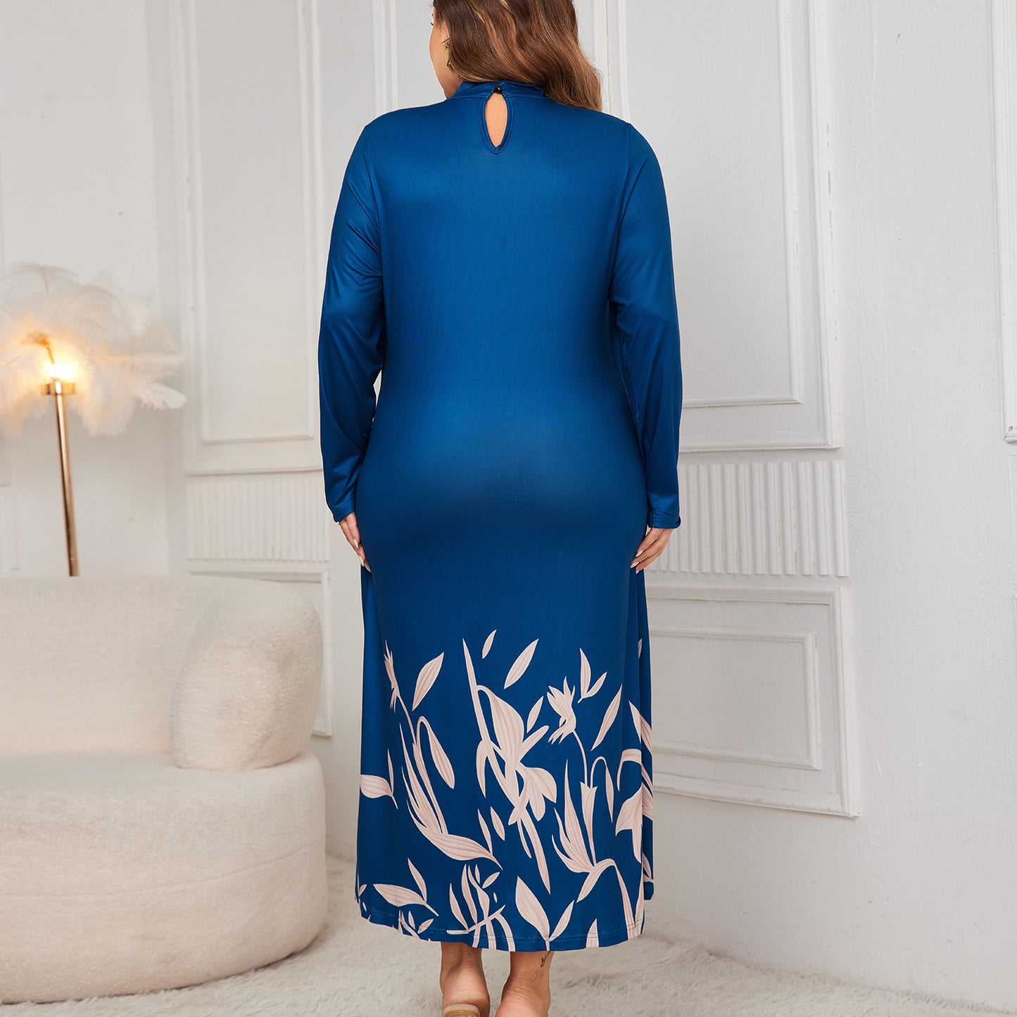 Plus Size Dress Faux Two Piece Turtleneck Long Sleeve Asymmetric Dress Women
