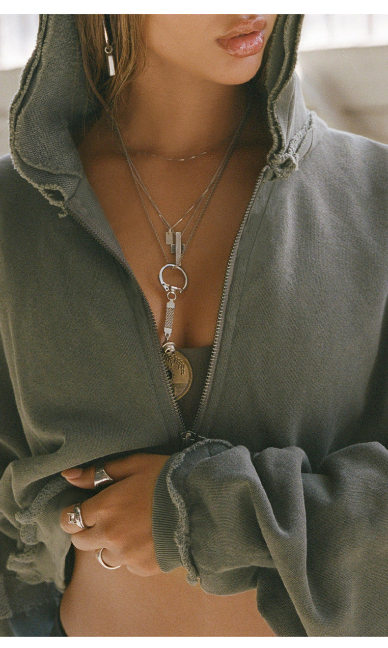 Jade - Sweat Court Grande Taille Capuche Effiloché