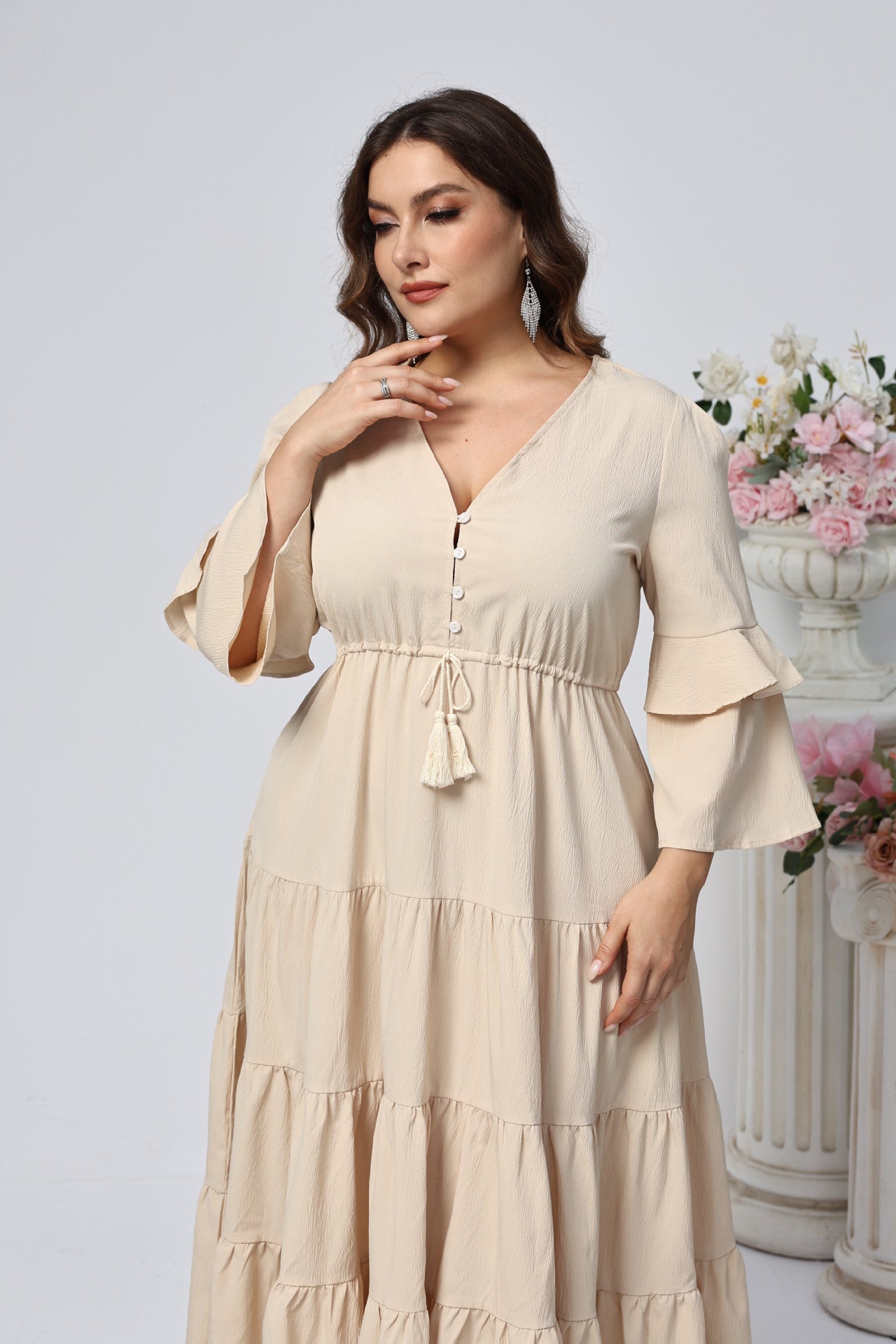 Plus Size Women Clothing Large Swing V neck Long Slim Fit Long Women Clothing Dress