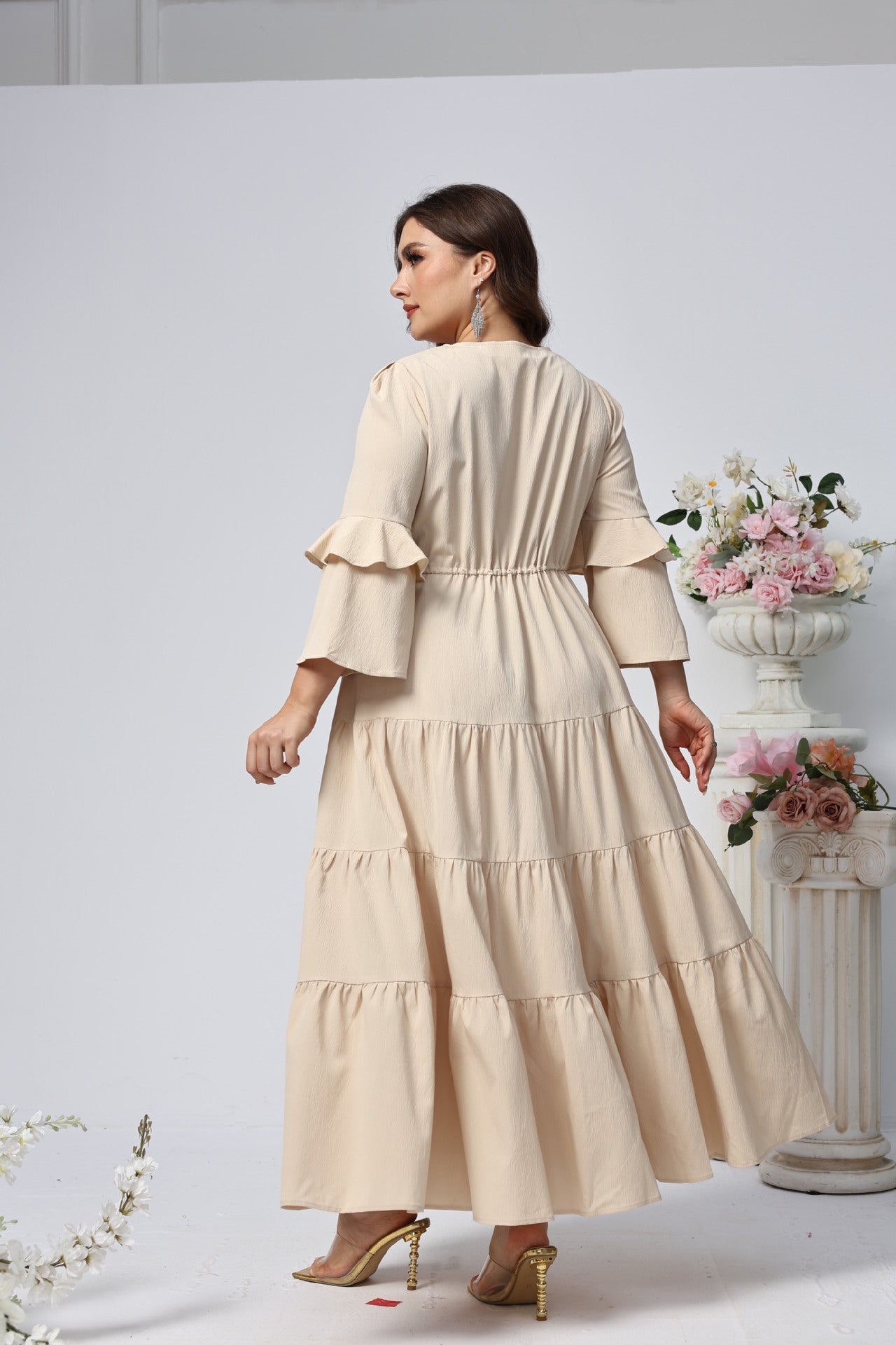 Plus Size Women Clothing Large Swing V neck Long Slim Fit Long Women Clothing Dress