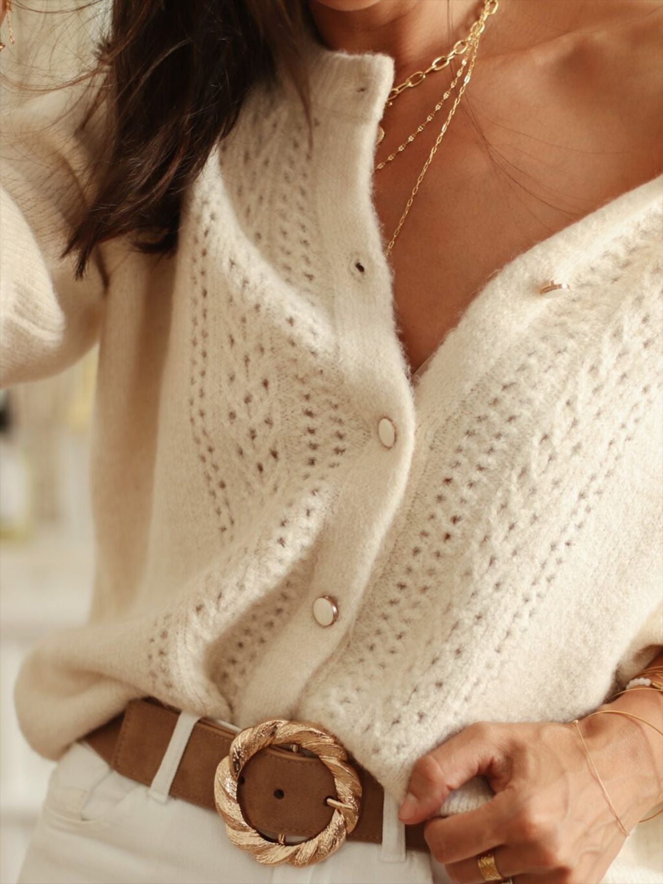 Chloé - Gilet Long Grande Taille Ajouré Tricoté