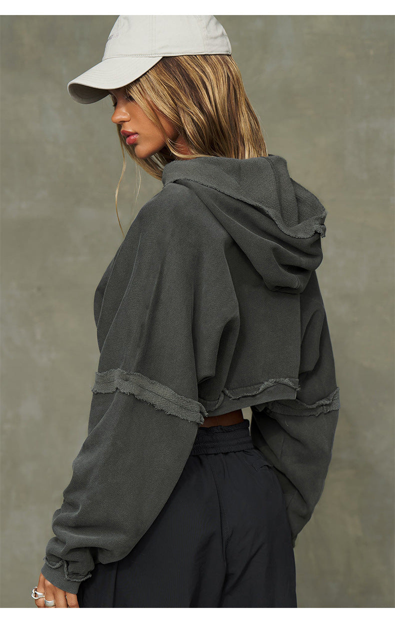 Jade - Sweat Court Grande Taille Capuche Effiloché