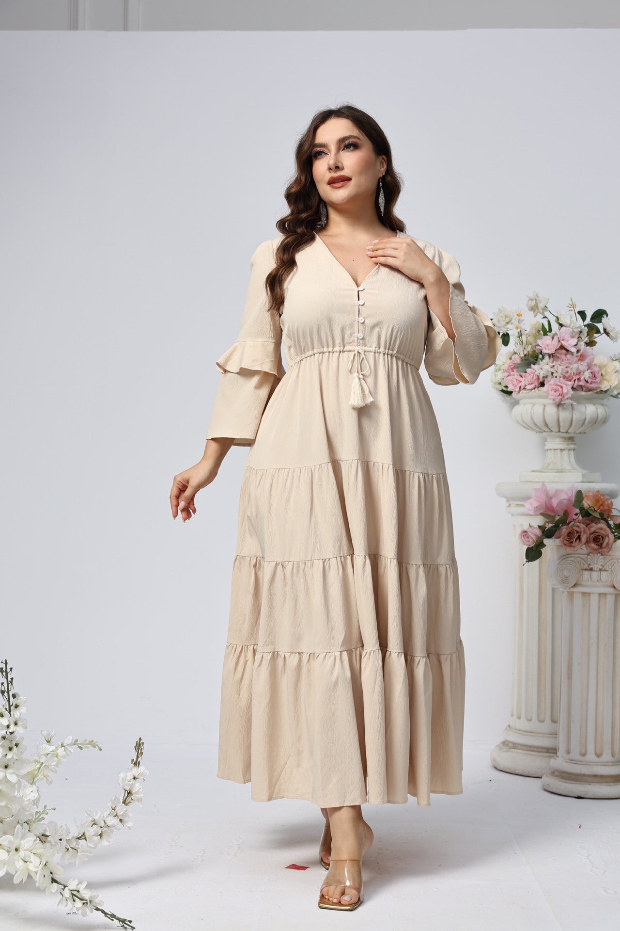 Plus Size Women Clothing Large Swing V neck Long Slim Fit Long Women Clothing Dress