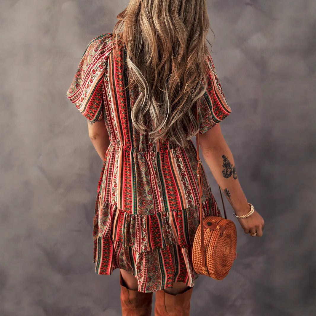 Robe Courte Femme Imprimée Élégante Style Western Été