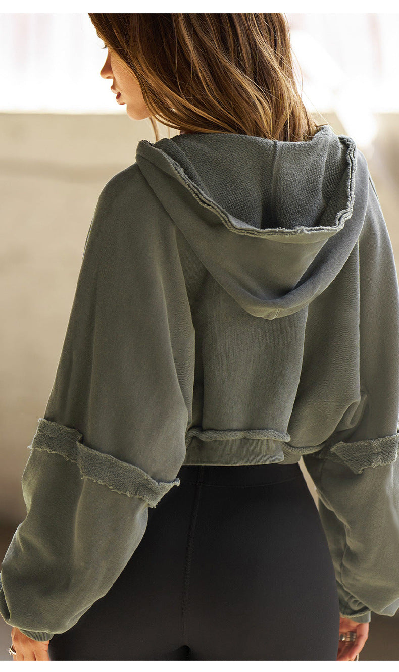 Jade - Sweat Court Grande Taille Capuche Effiloché