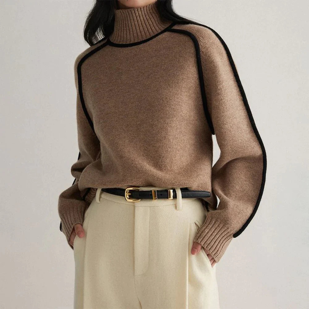 ERIN - Pull Col Haut Café Grande Taille Découvrez notre pull ERIN, une création mode grande taille qui marie la richesse du café à l'élégance française. Ce pull col haut grande taille offre une silhouette raffinée et sophistiquée, créé pour les femmes qui
