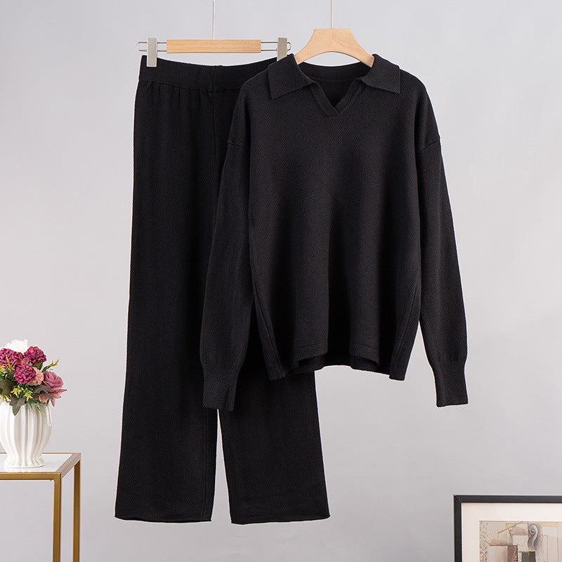 MYRNA - Ensemble Pull Col Polo et Pantalon Large Grande Taille Découvrez notre ensemble MYRNA, une création mode grande taille qui allie confort raffiné et élégance française. Cet ensemble grande taille comprend un pull en maille au col polo distingué et