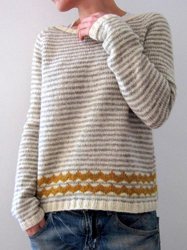 VINTAGE JACQUARD - Pull Col Rond Rayé Color Block Grande Taille Découvrez notre pull VINTAGE JACQUARD, une création mode grande taille qui marie motifs jacquard vintage, rayures et élégance française. Ce pull grande taille offre une silhouette distinctive