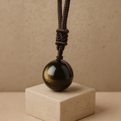 Pendentif "Sphère" en Obsidienne Dorée