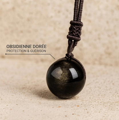 Pendentif "Sphère" en Obsidienne Dorée