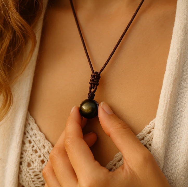 Pendentif "Sphère" en Obsidienne Dorée