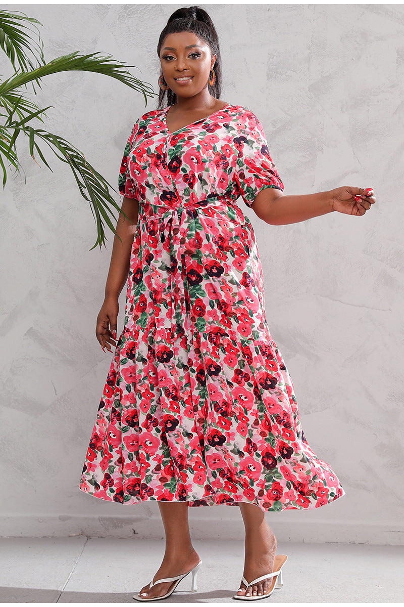 Céleste Robe Fleurie V-Neck