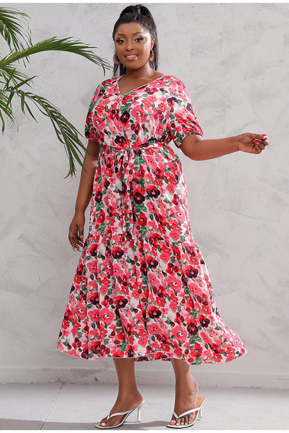 Céleste Robe Fleurie V-Neck