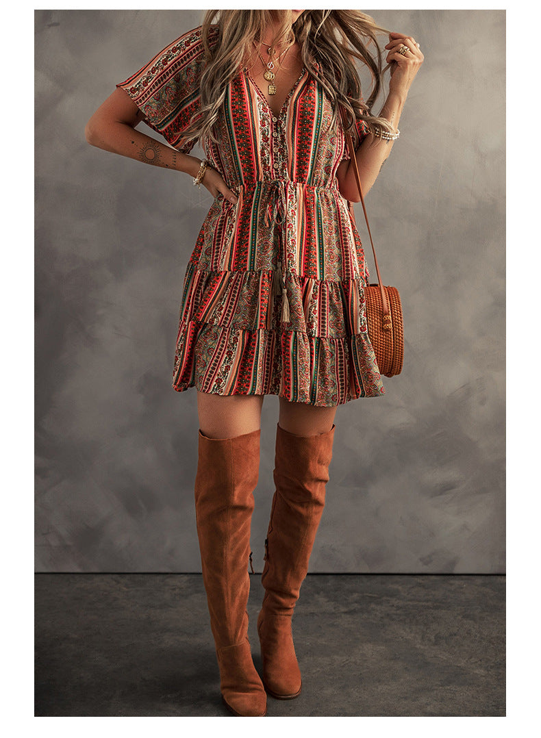 Robe Courte Femme Imprimée Élégante Style Western Été