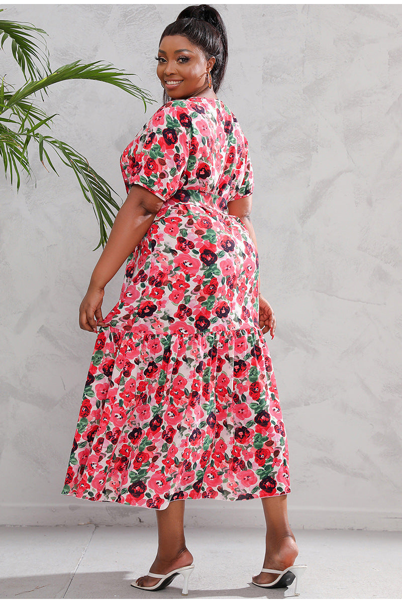 Céleste Robe Fleurie V-Neck