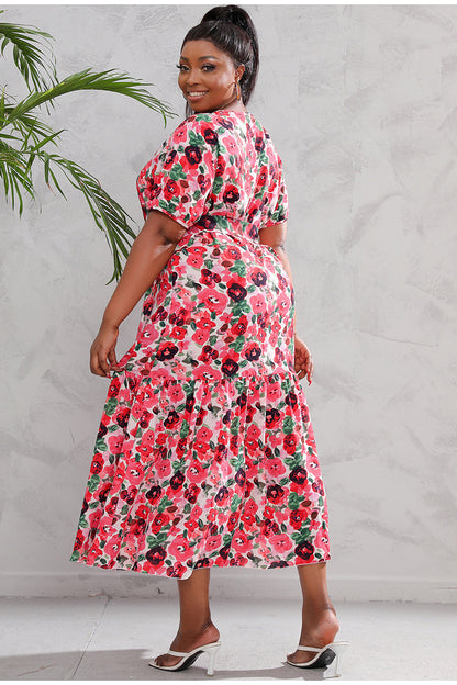 Céleste Robe Fleurie V-Neck