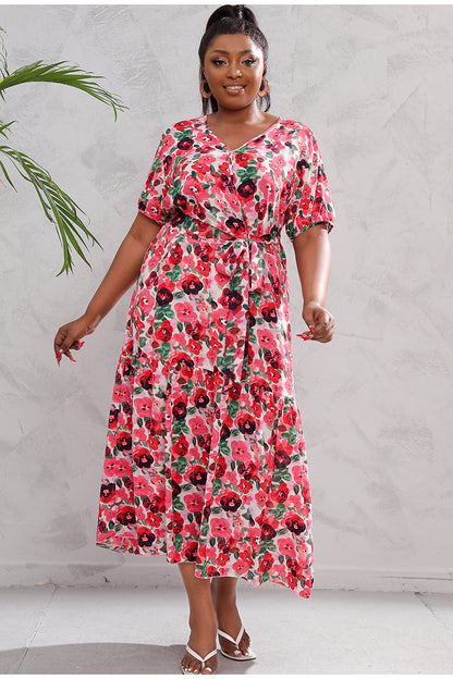 Céleste Robe Fleurie V-Neck