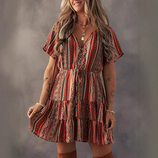 Robe Courte Femme Imprimée Élégante Style Western Été