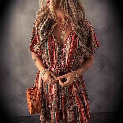 Robe Courte Femme Imprimée Élégante Style Western Été