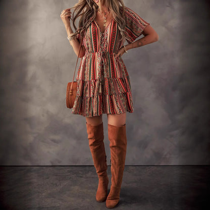 Robe Courte Femme Imprimée Élégante Style Western Été