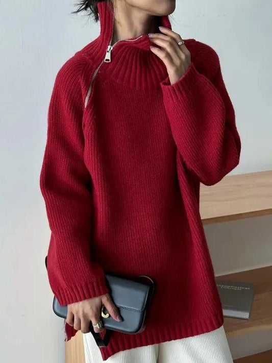 LAURA - Pull Col Montant Rouge Grande Taille Découvrez notre pull LAURA, une création mode grande taille qui marie l'éclat du rouge à l'élégance française. Ce pull col montant grande taille offre une silhouette raffinée et distinctive, créé pour les femme