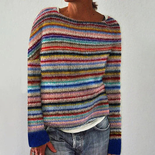 LANNA - Pull Rayé Manches Longues Élégant Grande Taille Découvrez notre pull LANNA, une création mode grande taille qui marie motifs rayés et élégance française. Ce pull manches longues grande taille offre une silhouette raffinée et intemporelle, créé pou