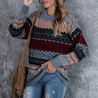 VINTAGE ETHNO - Pull Motif Diamant Grande Taill Découvrez notre pull VINTAGE ETHNO, une création mode grande taille qui marie motifs ethniques et élégance française. Ce pull à motifs diamants grande taille offre une silhouette ample et raffinée, créé pour