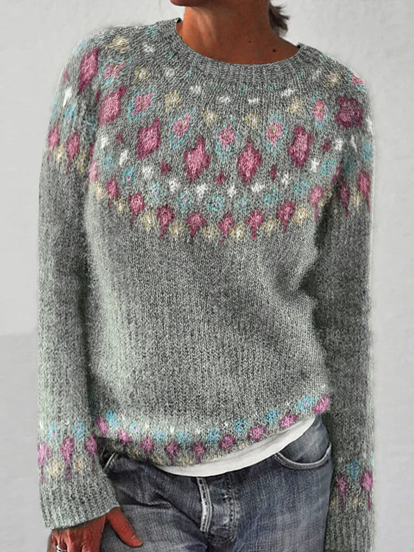 CARLA - Pull Géométrique à Imprimé Contrasté Grande Taille Découvrez notre pull CARLA, une création mode grande taille qui marie motifs géométriques modernes et élégance française. Ce pull à imprimé contrasté grande taille offre une silhouette graphique e