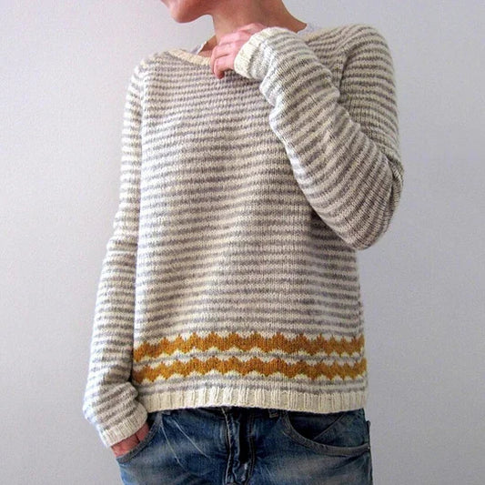 VINTAGE JACQUARD - Pull Col Rond Rayé Color Block Grande Taille Découvrez notre pull VINTAGE JACQUARD, une création mode grande taille qui marie motifs jacquard vintage, rayures et élégance française. Ce pull grande taille offre une silhouette distinctive