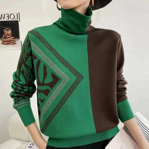 LEONOR - Pull Col Roulé Imprimé Élégant Grande Taille Découvrez notre pull LEONOR, une création mode grande taille qui allie motifs raffinés et élégance française. Ce pull col roulé grande taille offre une silhouette sophistiquée et moderne, créé pour les