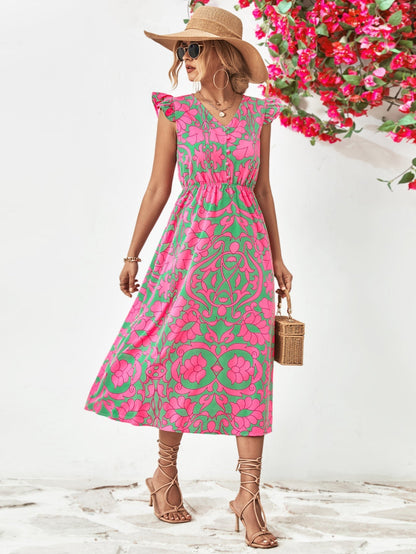Wenny - Robe Fleurie Grande Taille Femme Découvrez notre robe Wenny, une création mode grande taille qui allie motifs floraux et élégance française. Cette robe élégante grande taille avec son décolleté en V et ses manches courtes offre une silhouette soph